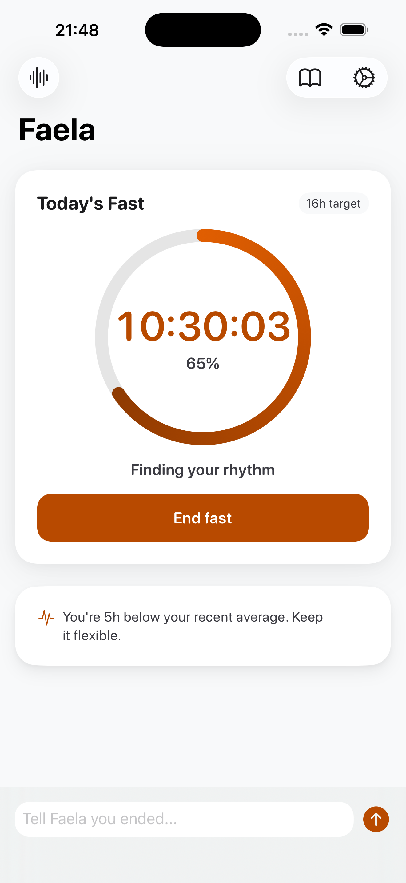 Faela fasting timer with progress ring