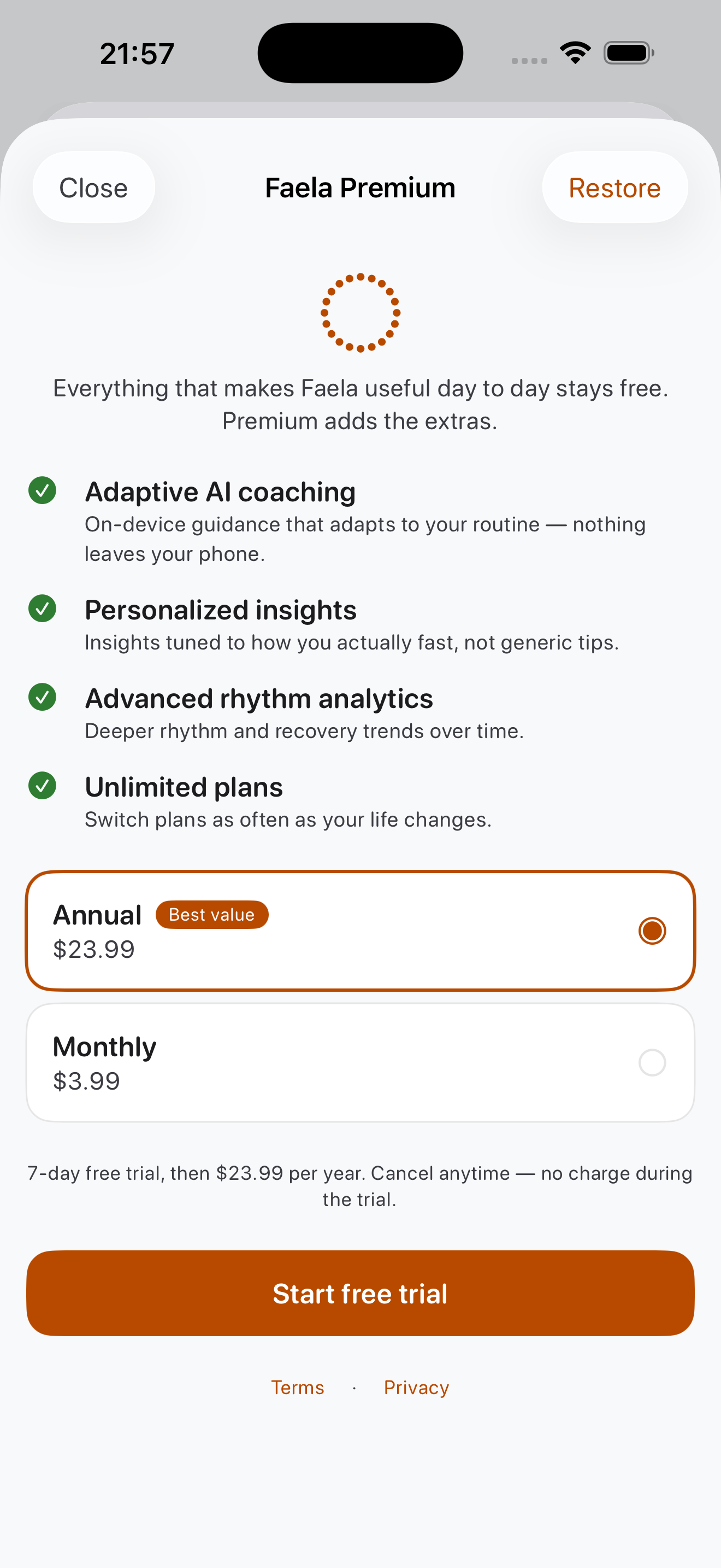 Faela Premium paywall screen